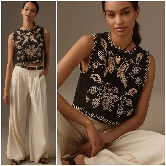 FARM Rio Sleeveless Linen Cutwork
Open-Back Top SZ S - Picture 1 of 9